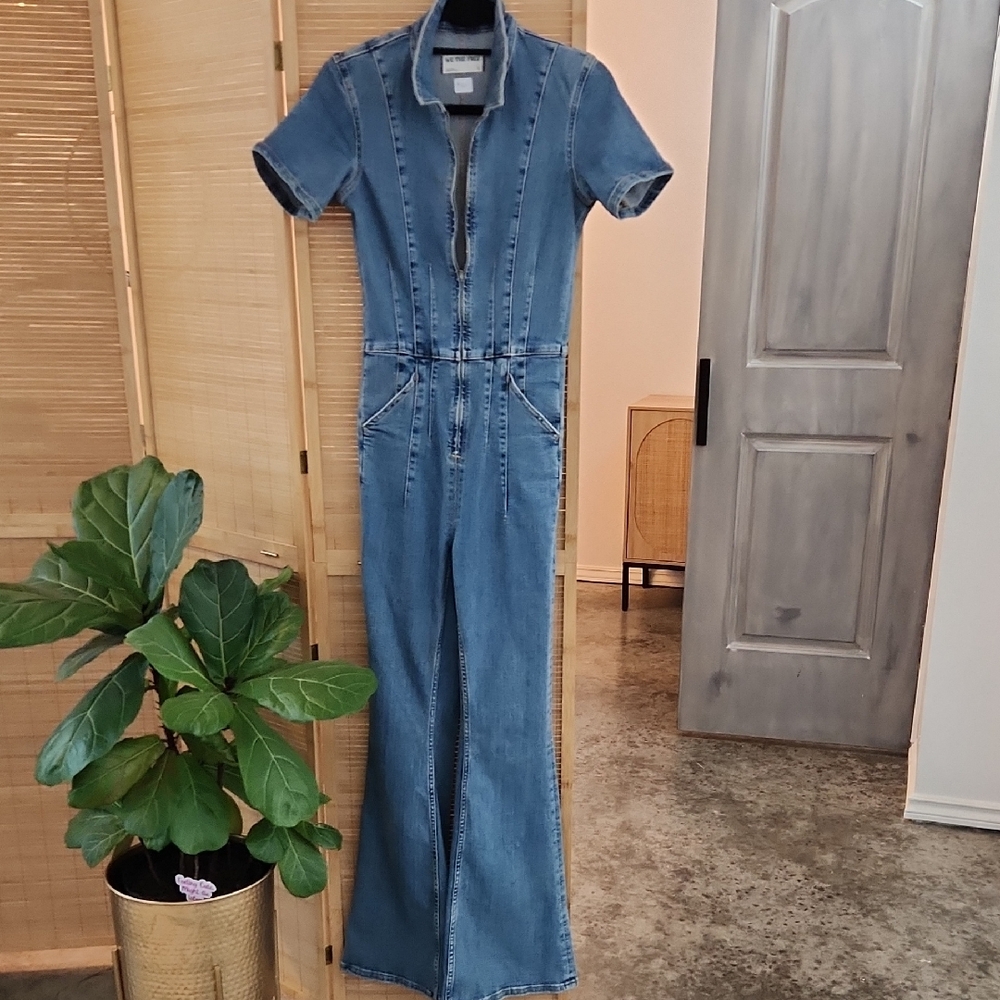 Free People Jayde Flare Denim Jumpsuit Size Small